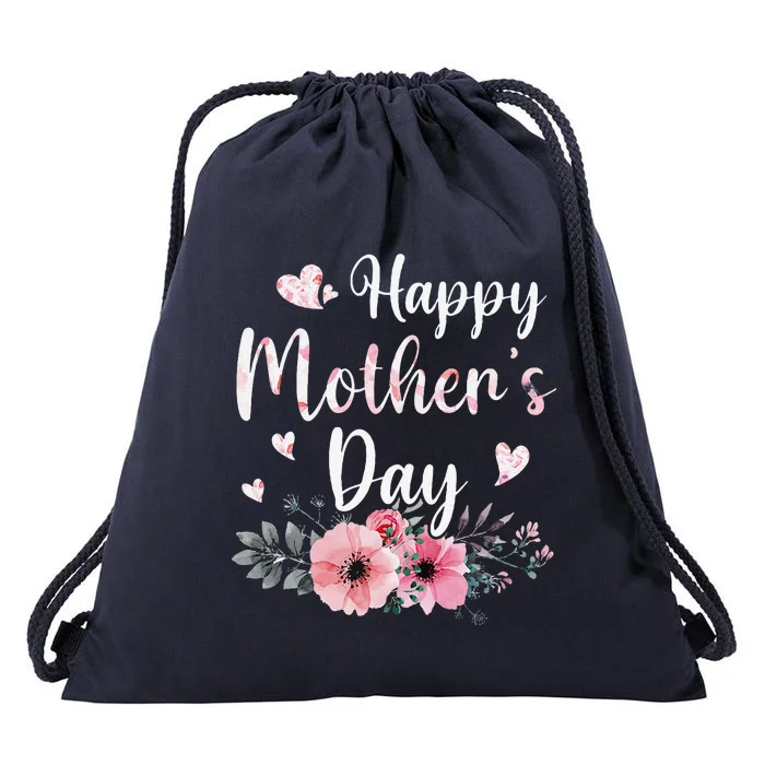 Happy MotherS Day With Floral Mom Mommy Grandma Women Drawstring Bag