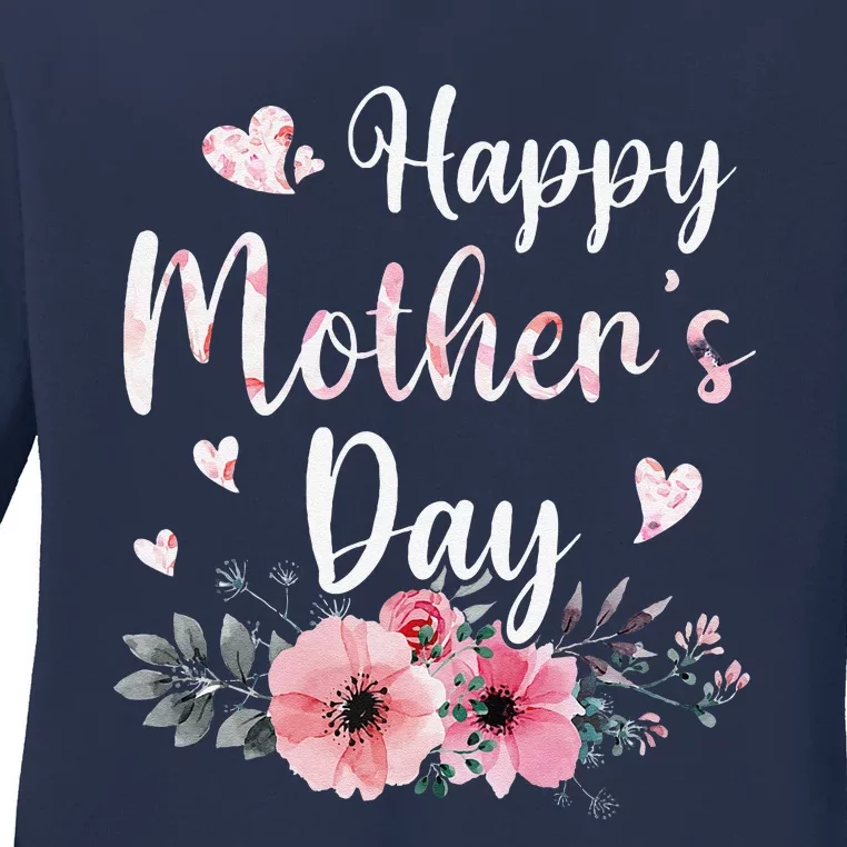 Happy MotherS Day With Floral Mom Mommy Grandma Women Ladies Long Sleeve Shirt