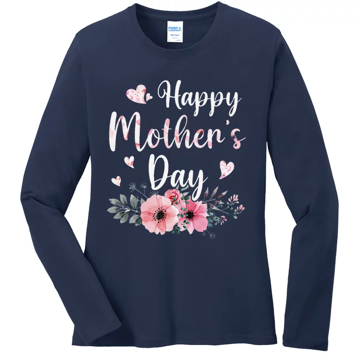 Happy MotherS Day With Floral Mom Mommy Grandma Women Ladies Long Sleeve Shirt