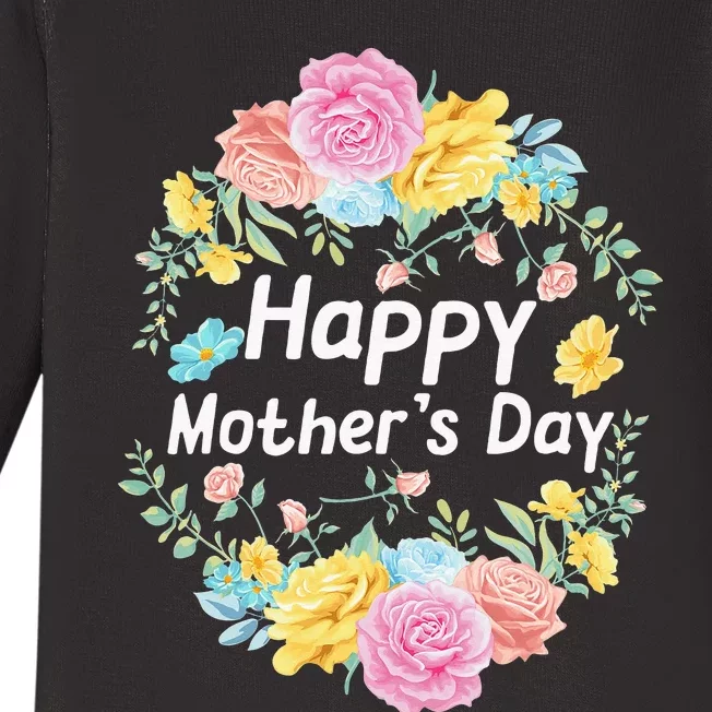 Happy MotherS Day Mom Grandma Love Floral Baby Long Sleeve Bodysuit