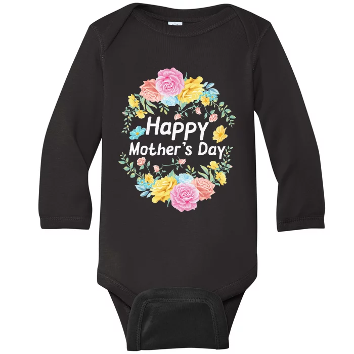 Happy MotherS Day Mom Grandma Love Floral Baby Long Sleeve Bodysuit