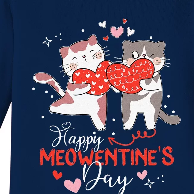 Happy Meowentine's Day Funny Cute Design Cat Valentine Gifts Baby Long Sleeve Bodysuit