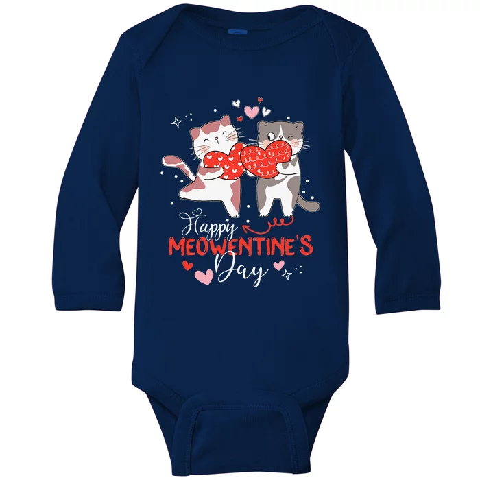 Happy Meowentine's Day Funny Cute Design Cat Valentine Gifts Baby Long Sleeve Bodysuit