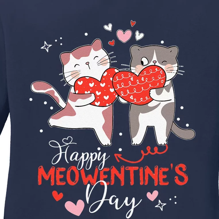 Happy Meowentine's Day Funny Cute Design Cat Valentine Gifts Ladies Long Sleeve Shirt