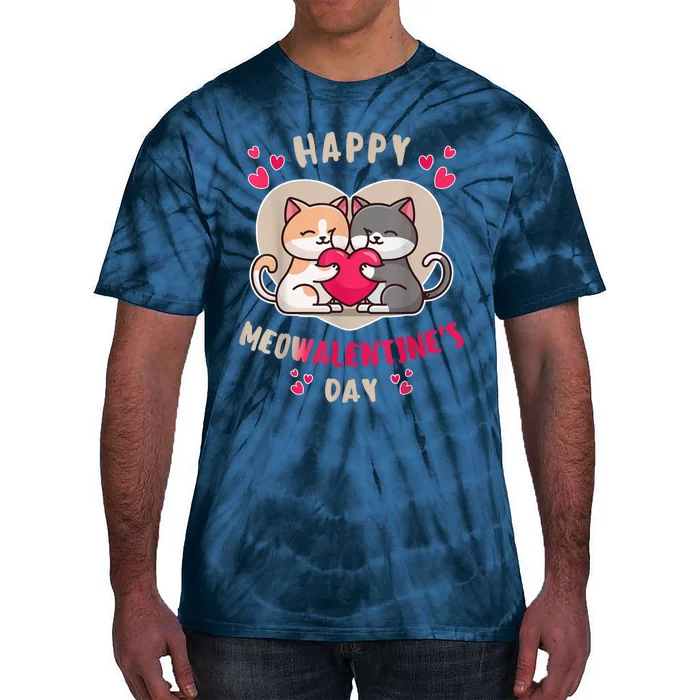 Happy Meowalentines Day Single Love Cat Holding Heart Tie-Dye T-Shirt