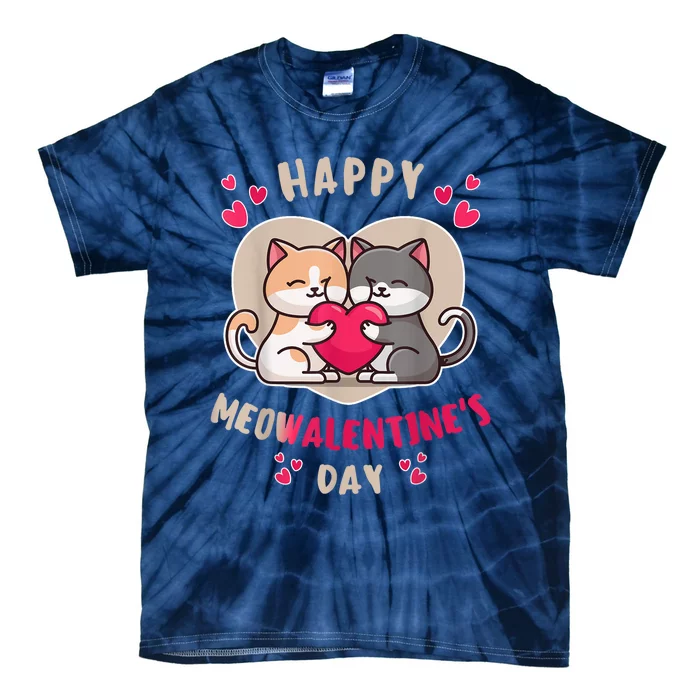 Happy Meowalentines Day Single Love Cat Holding Heart Tie-Dye T-Shirt