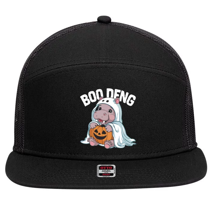 Halloween Moo Deng Baby Hippo Boo Deng 7 Panel Mesh Trucker Snapback Hat