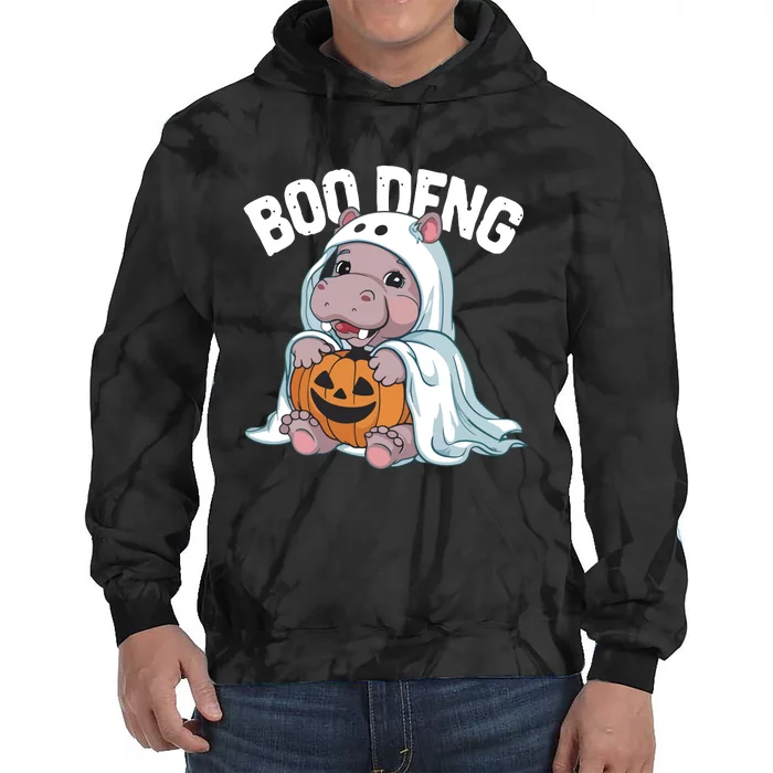 Halloween Moo Deng Baby Hippo Boo Deng Tie Dye Hoodie