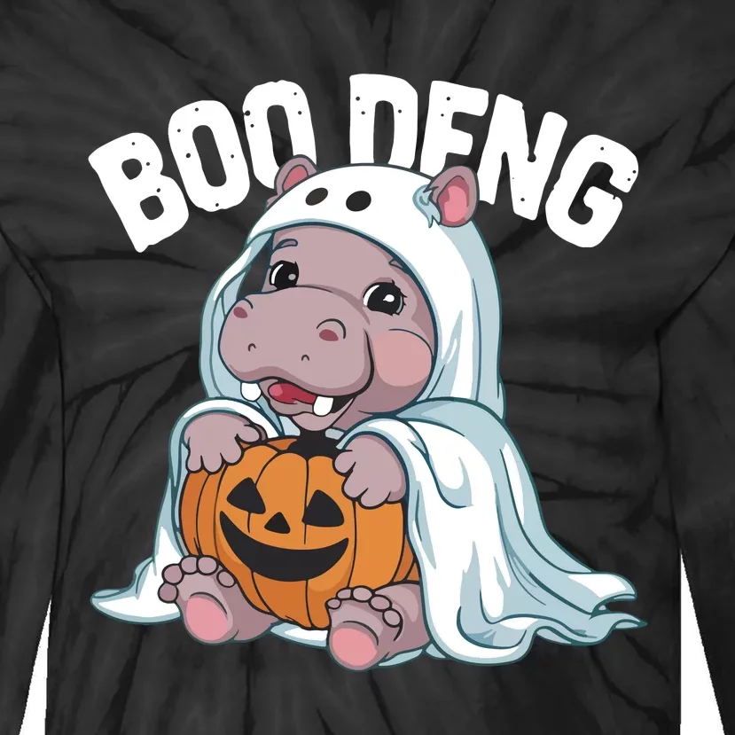 Halloween Moo Deng Baby Hippo Boo Deng Tie-Dye Long Sleeve Shirt