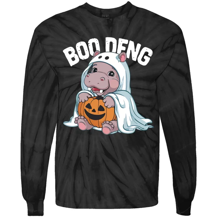 Halloween Moo Deng Baby Hippo Boo Deng Tie-Dye Long Sleeve Shirt