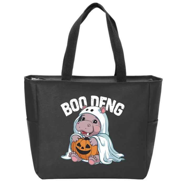 Halloween Moo Deng Baby Hippo Boo Deng Zip Tote Bag