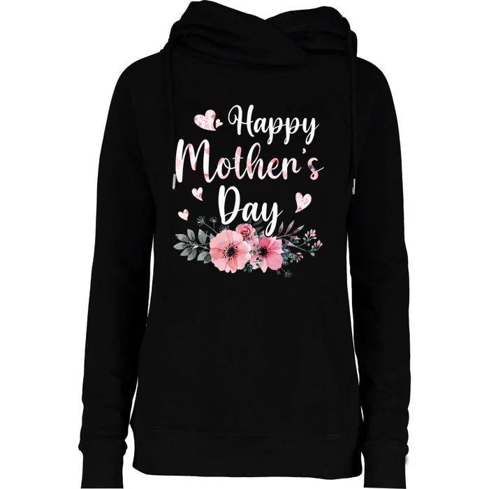 Happy Mothers Day With Floral Mom Mommy Grandma Womens Funnel Neck Pullover Hood