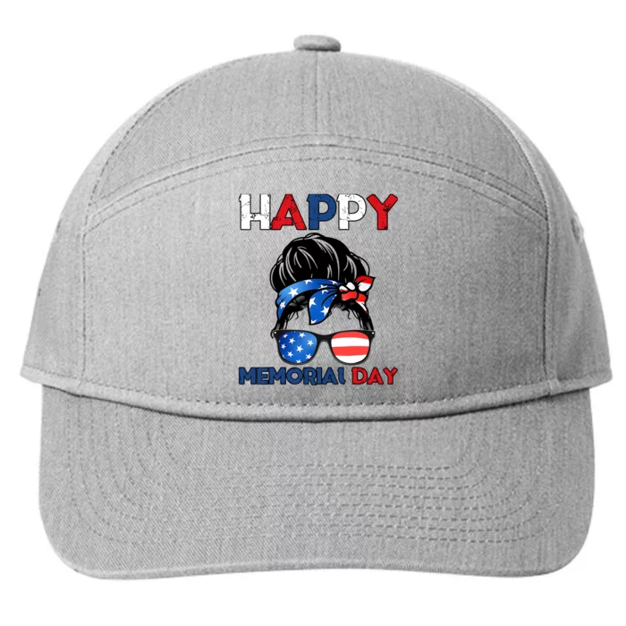 Happy Memorial Day 4th Of July Messy Bun American Flag 7-Panel Snapback Hat