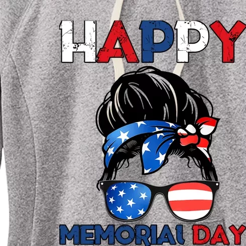 Happy Memorial Day 4th Of July Messy Bun American Flag Women's Fleece Hoodie