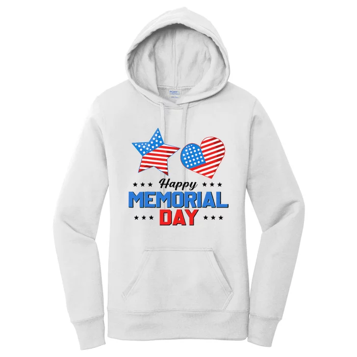 Happy Memorial Day 4th Of July American Flag Patriotic Women's Pullover Hoodie