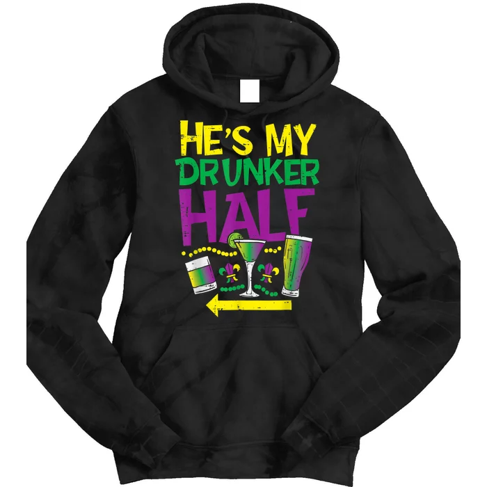 He's My Drunker Half Matching Couple Girlfriend Mardi Gras Tie Dye Hoodie