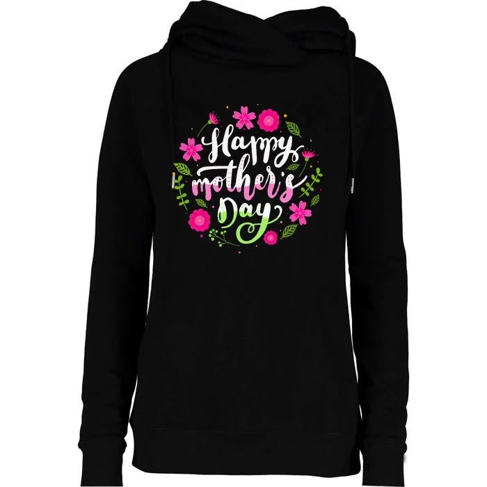 Happy Mother's Day With Floral Mom Mommy Grandma Womens Funnel Neck Pullover Hood