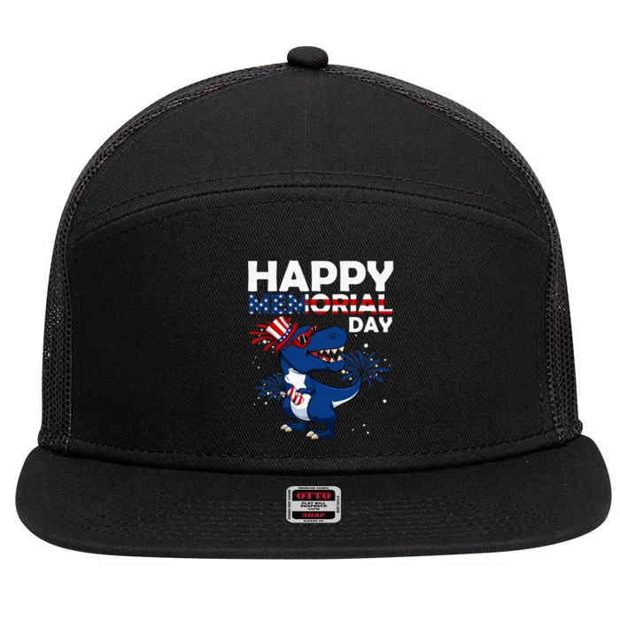 Happy Memorial Day 4th Of July Dinosaur American Flag Hat 7 Panel Mesh Trucker Snapback Hat