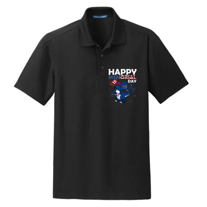 Happy Memorial Day 4th Of July Dinosaur American Flag Hat Dry Zone Grid Performance Polo