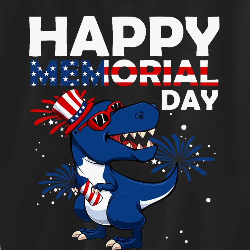 Happy Memorial Day 4th Of July Dinosaur American Flag Hat Kids Sweatshirt