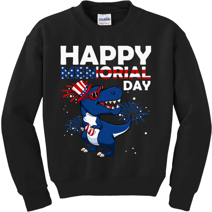 Happy Memorial Day 4th Of July Dinosaur American Flag Hat Kids Sweatshirt