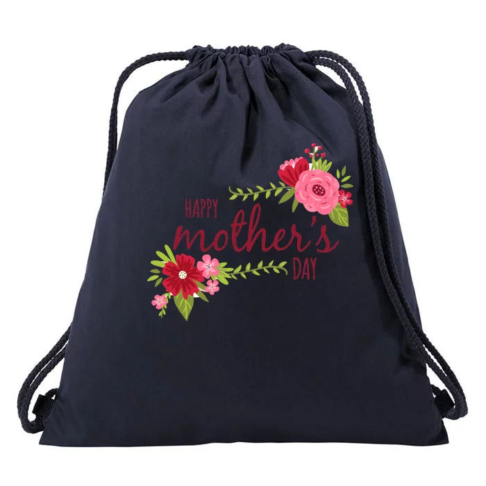 Happy Mother's Day Flower Drawstring Bag