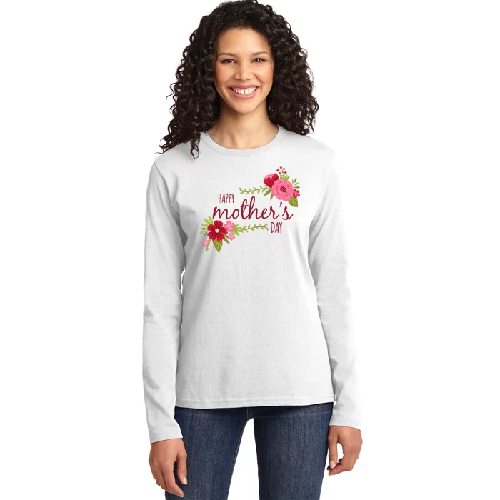 Happy Mother's Day Flower Ladies Long Sleeve Shirt