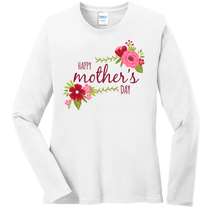 Happy Mother's Day Flower Ladies Long Sleeve Shirt