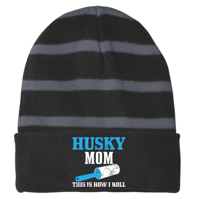 Husky Mom Dog Hair Funny Siberian Husky Mama Striped Beanie with Solid Band