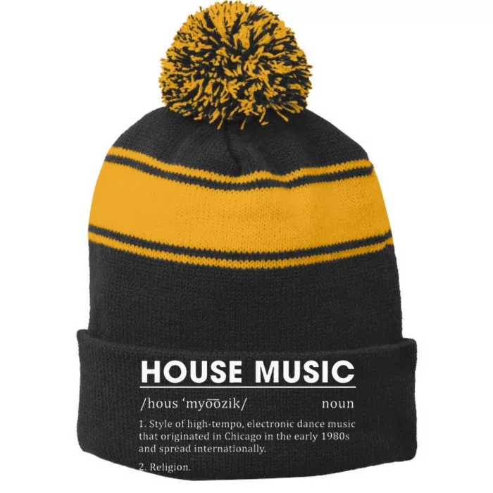 House Music Definition Electronic Dance Music Stripe Pom Pom Beanie