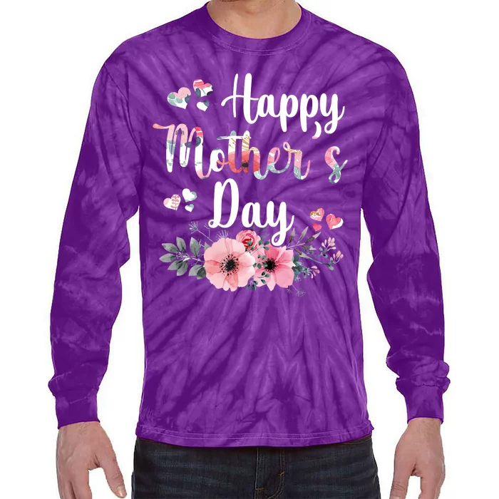 Happy Mother's Day Floral Cute Gift For Mom Tie-Dye Long Sleeve Shirt