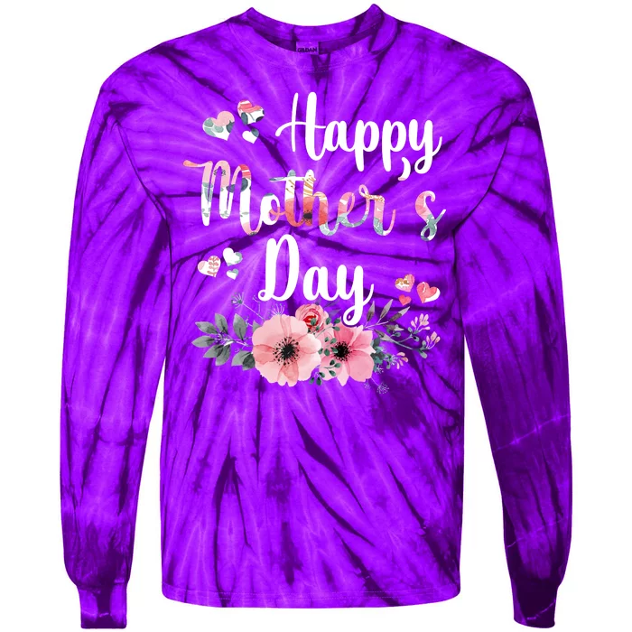 Happy Mother's Day Floral Cute Gift For Mom Tie-Dye Long Sleeve Shirt