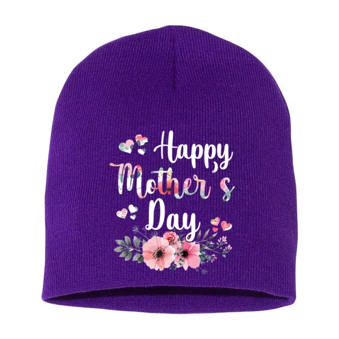 Happy Mother's Day Floral Cute Gift For Mom Short Acrylic Beanie