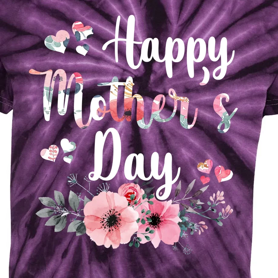 Happy Mother's Day Floral Cute Gift For Mom Kids Tie-Dye T-Shirt