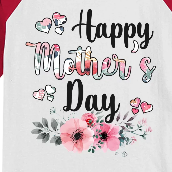 Happy Mother's Day Floral Cute Gift For Mom Kids Colorblock Raglan Jersey