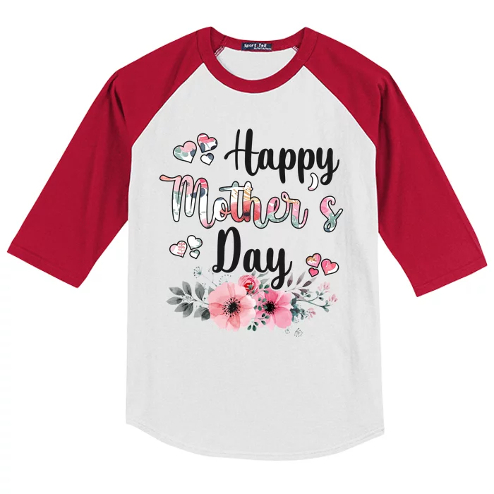 Happy Mother's Day Floral Cute Gift For Mom Kids Colorblock Raglan Jersey