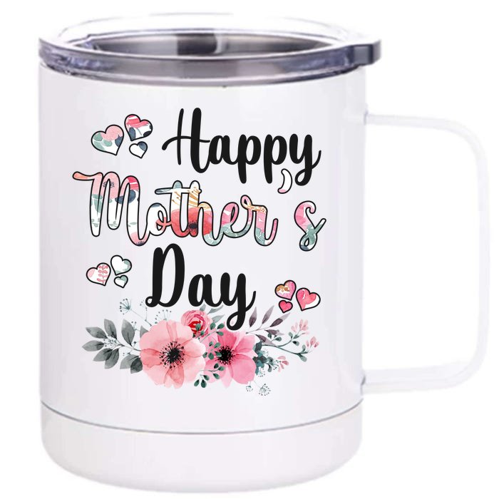 Happy Mother's Day Floral Cute Gift For Mom Front & Back 12oz Stainless Steel Tumbler Cup