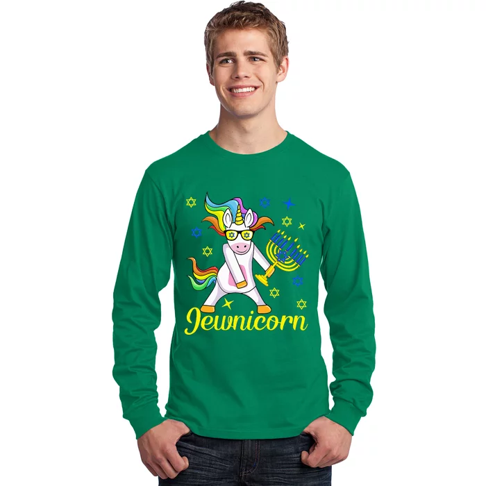 Hanukkah Menorah Dabbing Unicorn Funny Chanukah Jewish Gift Long Sleeve Shirt