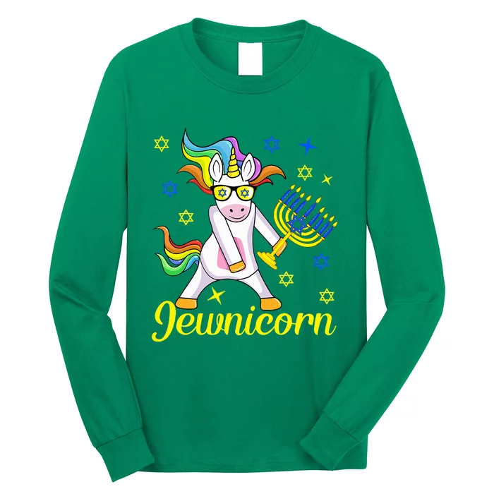 Hanukkah Menorah Dabbing Unicorn Funny Chanukah Jewish Gift Long Sleeve Shirt