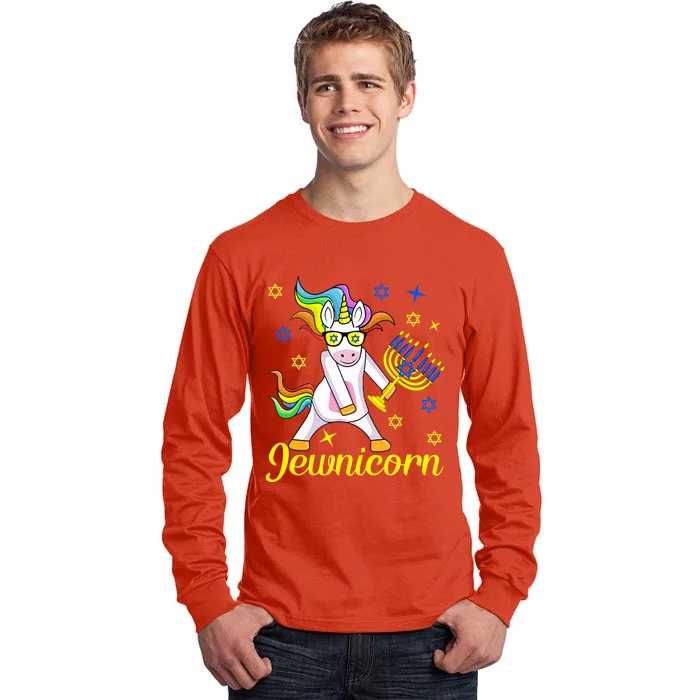 Hanukkah Menorah Dabbing Unicorn Funny Chanukah Jewish Gift Tall Long Sleeve T-Shirt