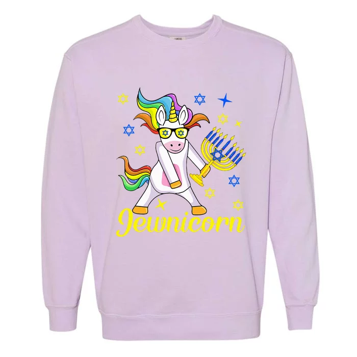 Hanukkah Menorah Dabbing Unicorn Funny Chanukah Jewish Gift Garment-Dyed Sweatshirt