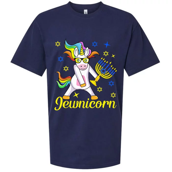 Hanukkah Menorah Dabbing Unicorn Funny Chanukah Jewish Gift Sueded Cloud Jersey T-Shirt