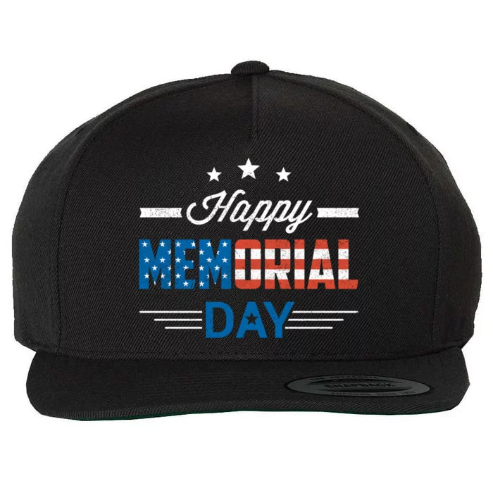 Happy Memorial Day Gift American Flag Patriotic Gift Wool Snapback Cap