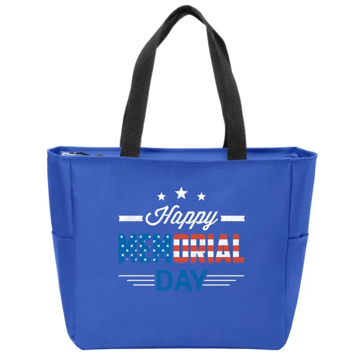 Happy Memorial Day Gift American Flag Patriotic Gift Zip Tote Bag