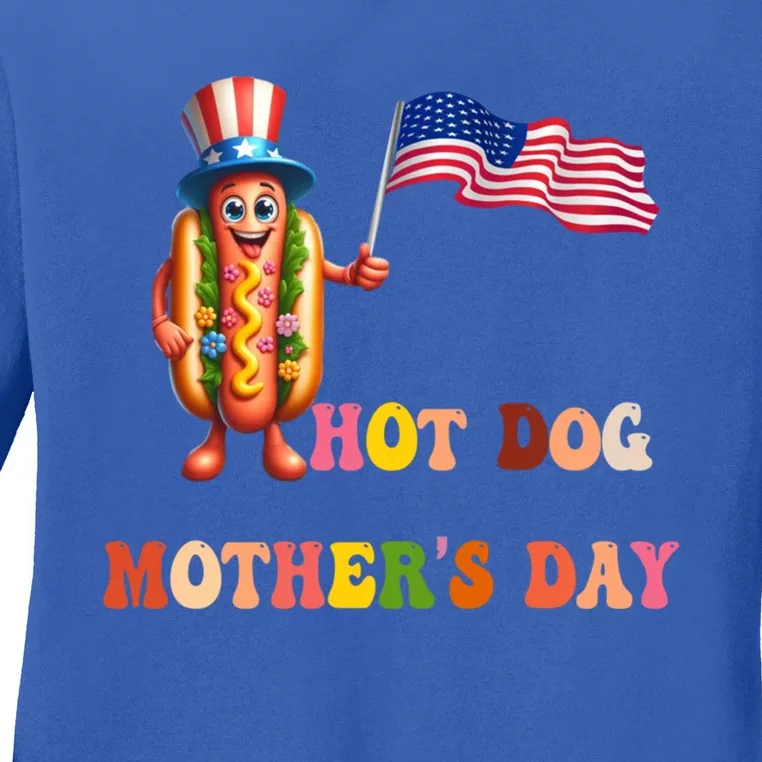 Happy MotherS Day Hot Dog With Funny American Flag Hotdog Gift Ladies Long Sleeve Shirt