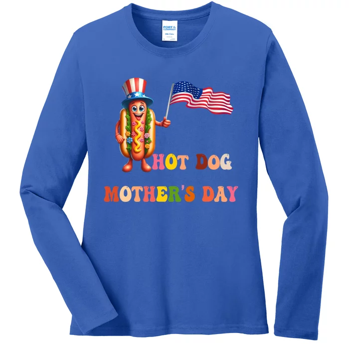 Happy MotherS Day Hot Dog With Funny American Flag Hotdog Gift Ladies Long Sleeve Shirt