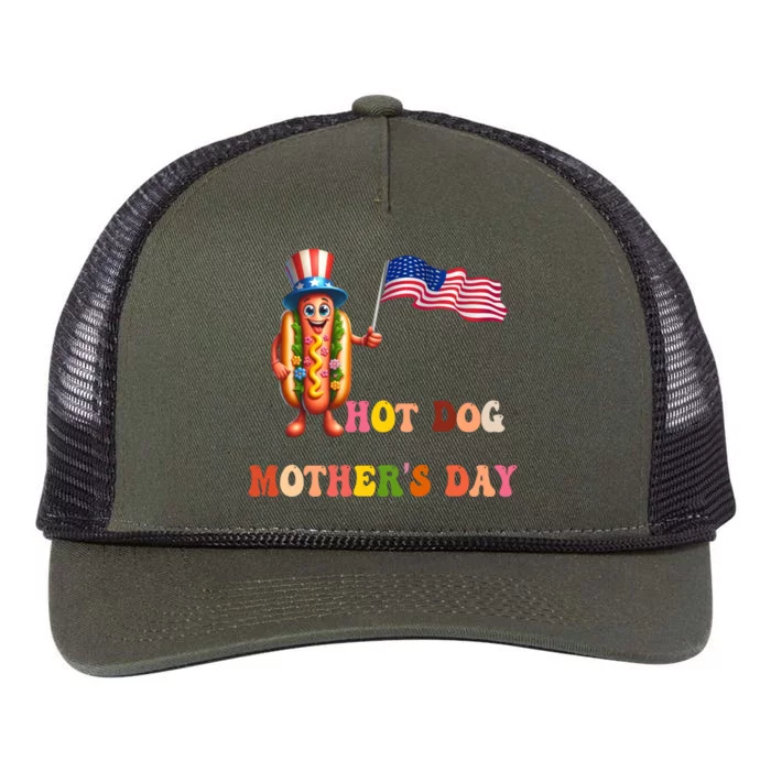 Happy MotherS Day Hot Dog With Funny American Flag Hotdog Gift Retro Rope Trucker Hat Cap