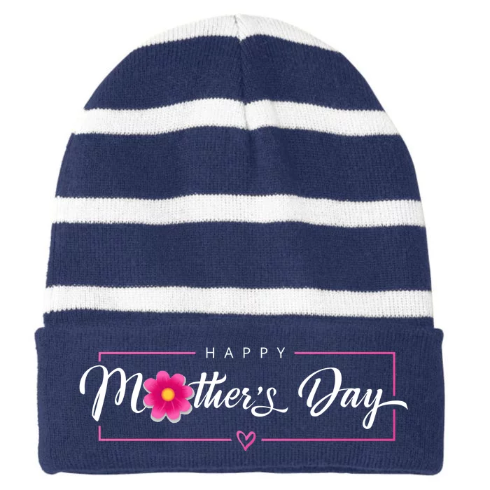 Happy Mothers Day Flower Gift Striped Beanie with Solid Band