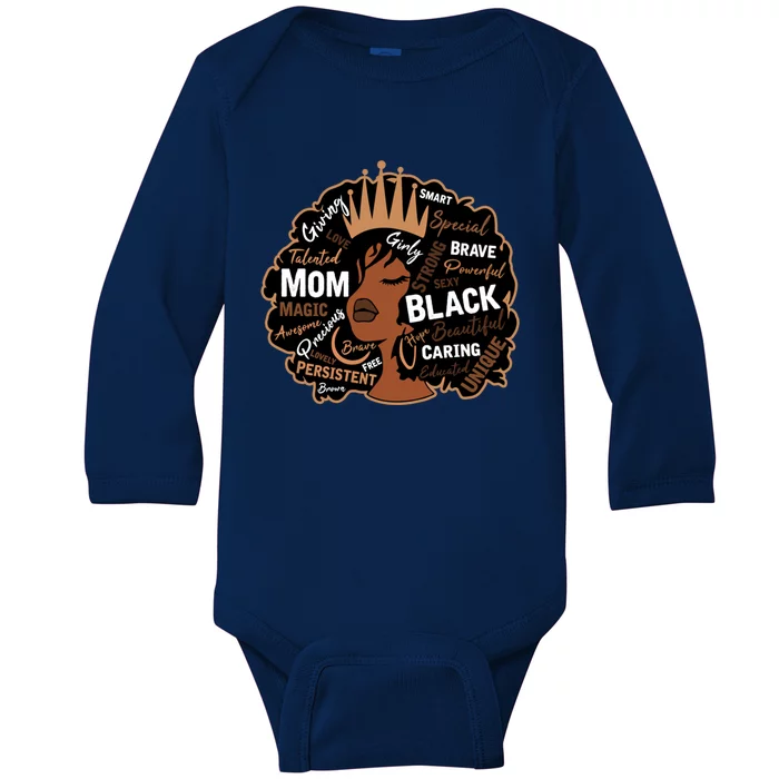 Happy Mother’s Day Black Mom Queen Afro Black History Great Gift Baby Long Sleeve Bodysuit