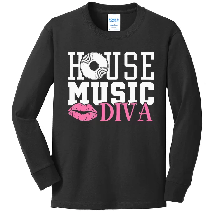 House Music Diva DJ EDM Rave Music Festival Kids Long Sleeve Shirt